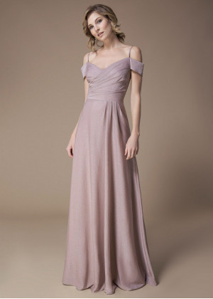 Cold Shoulder Pleated Rose Metallic Jersey Bridesmaid Dress